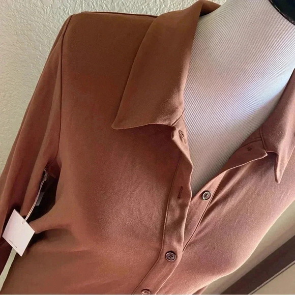 Aritzia Wilfred Free Pose Button Down Shirt Dress Soft Jersey Long Sleeve Mini - Picture 3 of 10